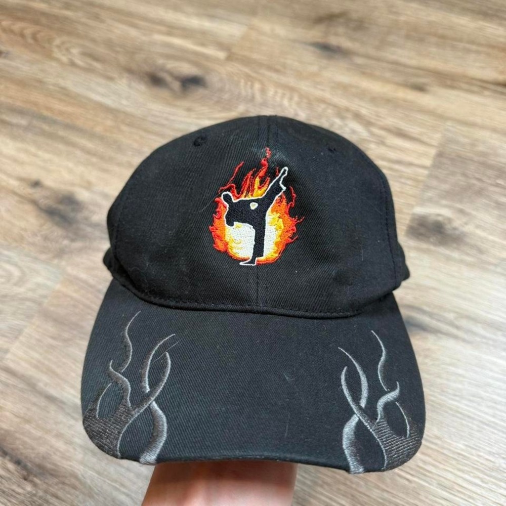 2000s black flame karate hat